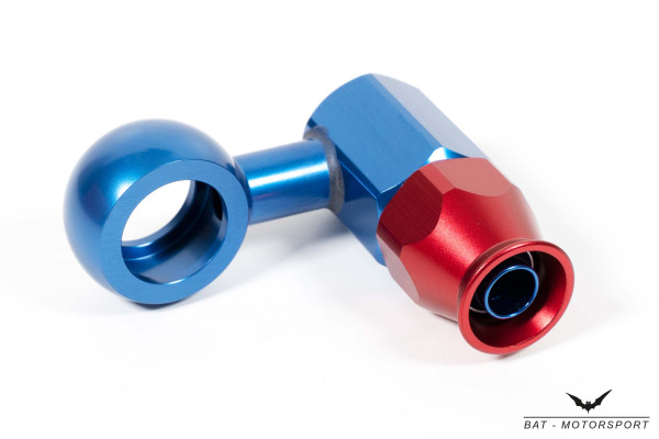 Dash 6 / -6 AN / JIC 6 Carburettor Banjo PTFE Hose Fitting Red/Blue Anodized