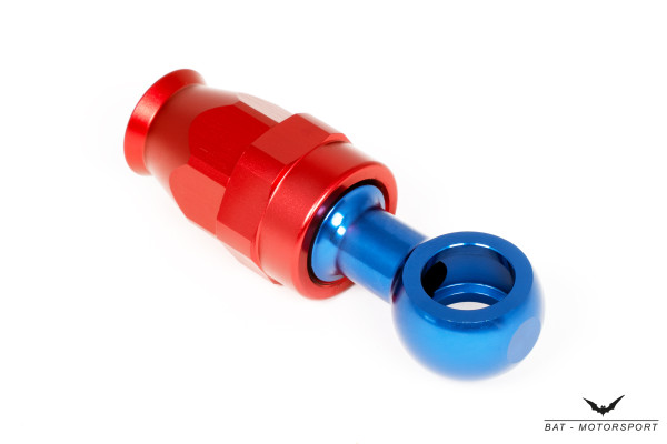 PTFE Fitting-Ringstück M14 (14,5mm) Dash 8 / -8 AN / JIC 8 Ringöse Rot/Blau eloxiert