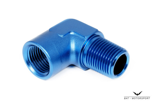 90° 1/2" NPT Female / Male Adapter Blue Anodized