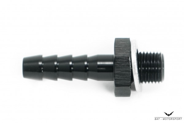 8mm - M10x1.0 Barbed Aluminium Hose Fitting Black Anodized