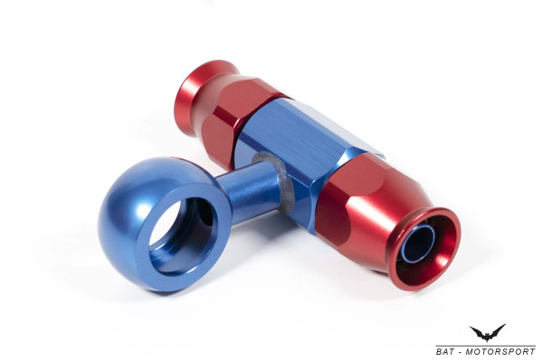Dash 6 / -6 AN / JIC 6 Carburettor Banjo PTFE T-Hose Fitting Red/Blue Anodized