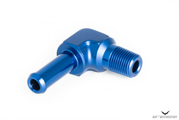 10mm (3/8") - 1/8" NPT 90° Aluminium Schlauchanschluss / Schlauchtülle Blau eloxiert