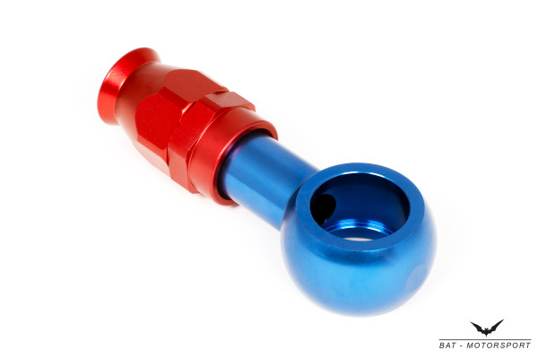 PTFE Fitting-Ringstück M18 (18,5mm) Dash 6 / -6 AN / JIC 6 Ringöse Rot/Blau eloxiert