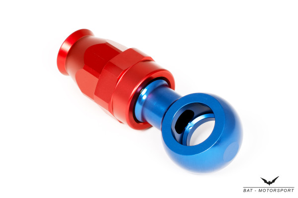 PTFE Fitting-Ringstück M16 (16,5mm) Dash 8 / -8 AN / JIC 8 Ringöse Rot/Blau eloxiert