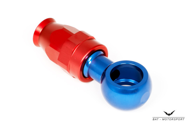 PTFE Fitting-Ringstück M18 (18,5mm) Dash 8 / -8 AN / JIC 8 Ringöse Rot/Blau eloxiert