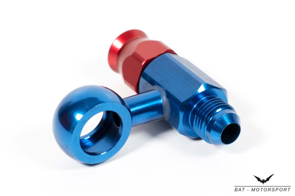 Dash 6 / -6 AN / JIC 6 Carburettor Banjo PTFE T-Hose Fitting/Male Red/Blue Anodized