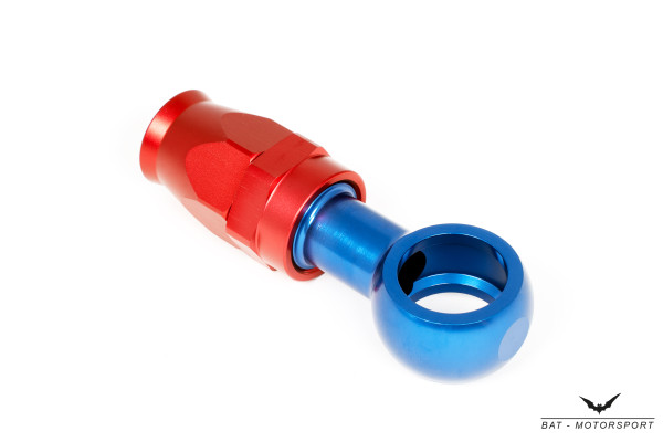 PTFE Fitting-Ringstück M22 (22,5mm) Dash 10 / -10 AN / JIC 10 Ringöse Rot/Blau eloxiert