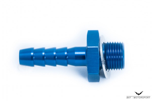 8mm - M12x1.5 Barbed Aluminium Hose Fitting Blue Anodized