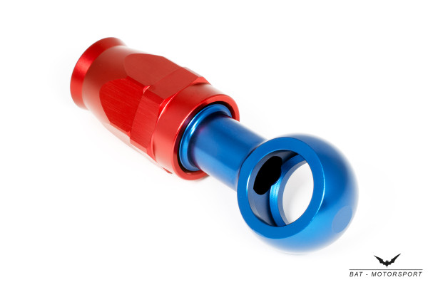 PTFE Fitting-Ringstück M20 (20,5mm) Dash 10 / -10 AN / JIC 10 Ringöse Rot/Blau eloxiert