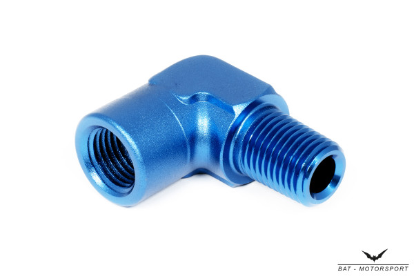 90° 1/4" NPT Female / Male Adapter Blue Anodized