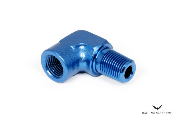 90° 1/8" NPT Female / Male Adapter Blue Anodized